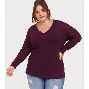 Torrid Waffle Knit Tunic Top Plus Size 1X Purple V-Neck Long Sleeve Pull Over